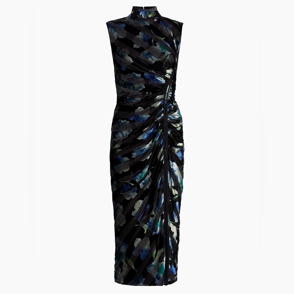 Ramy Brook Hallie Patterned Velvet Midi-Dress Size 12 $495